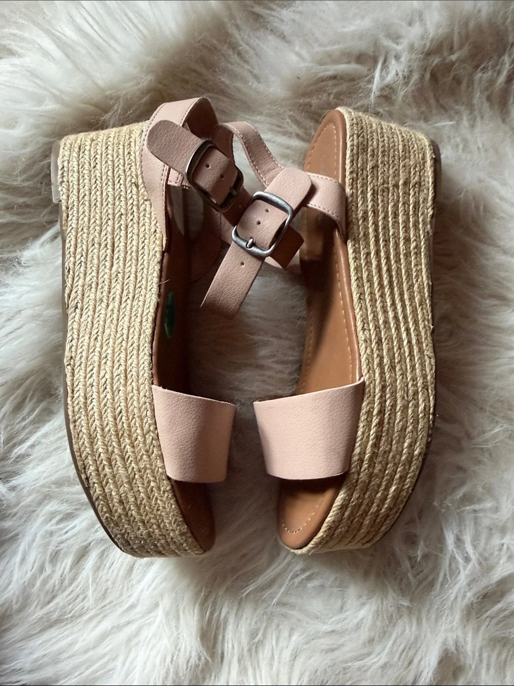 Indigo Blush Pink Platform Espadrille Wedge Sandals